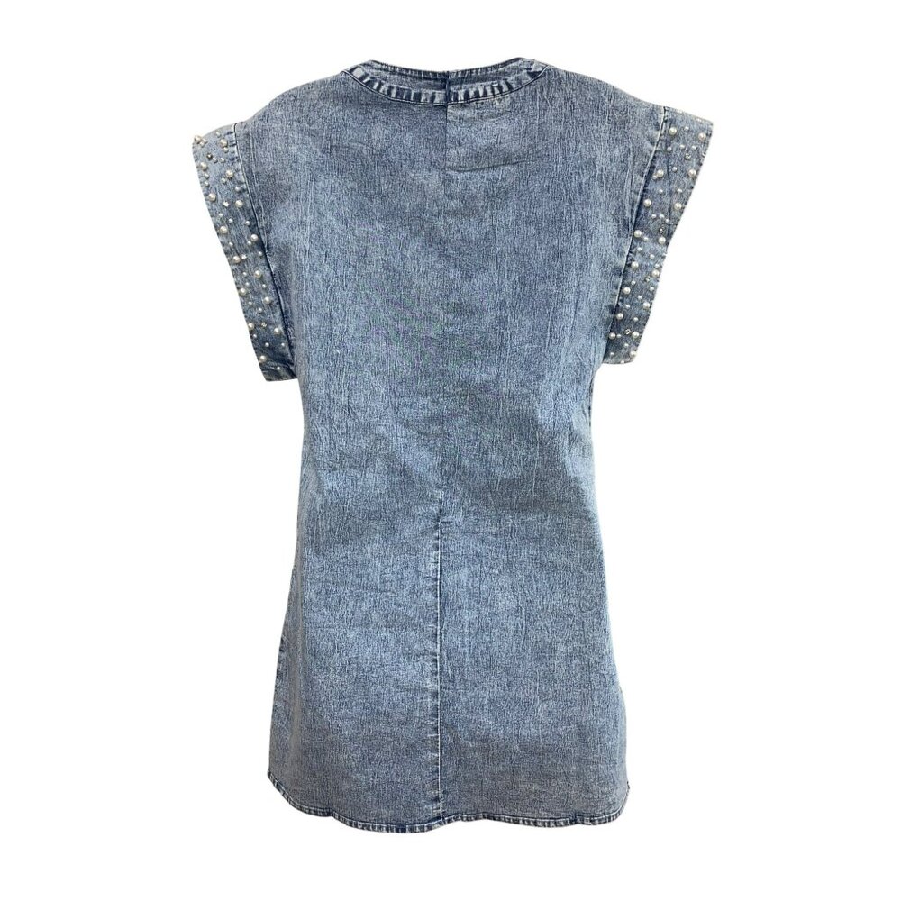 LALA Factory Ladies Denim Dress with Pearl and Stud details Size Large - Picture 7 of 13